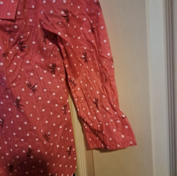 Karen Scott Button up polka Dot- dragonfly print blouse 3/4 sleeve size Medium - Picture 4 of 7